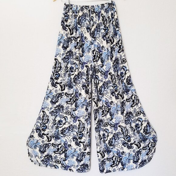 Free People Intimately High Waist Wide Leg Paisley Floral Palazzo Pants Blue XS - Picture 5 of 16